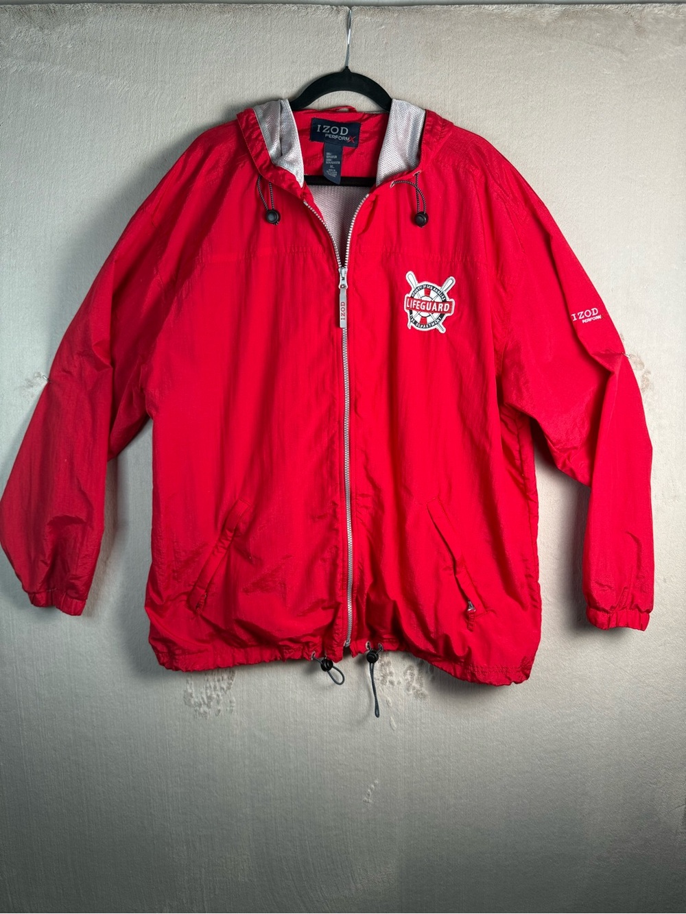 IZOD Lifeguard Red Windbreaker Beach Coverup Jacket XL Coastal Y2K Baywatch